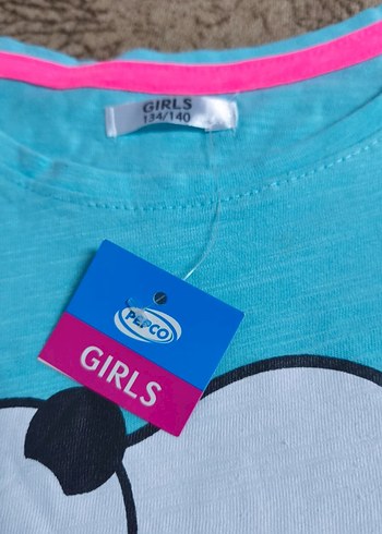 Kız Çocuk Mavi Baskılı Kısa Kollu Tişört - Görsel 3