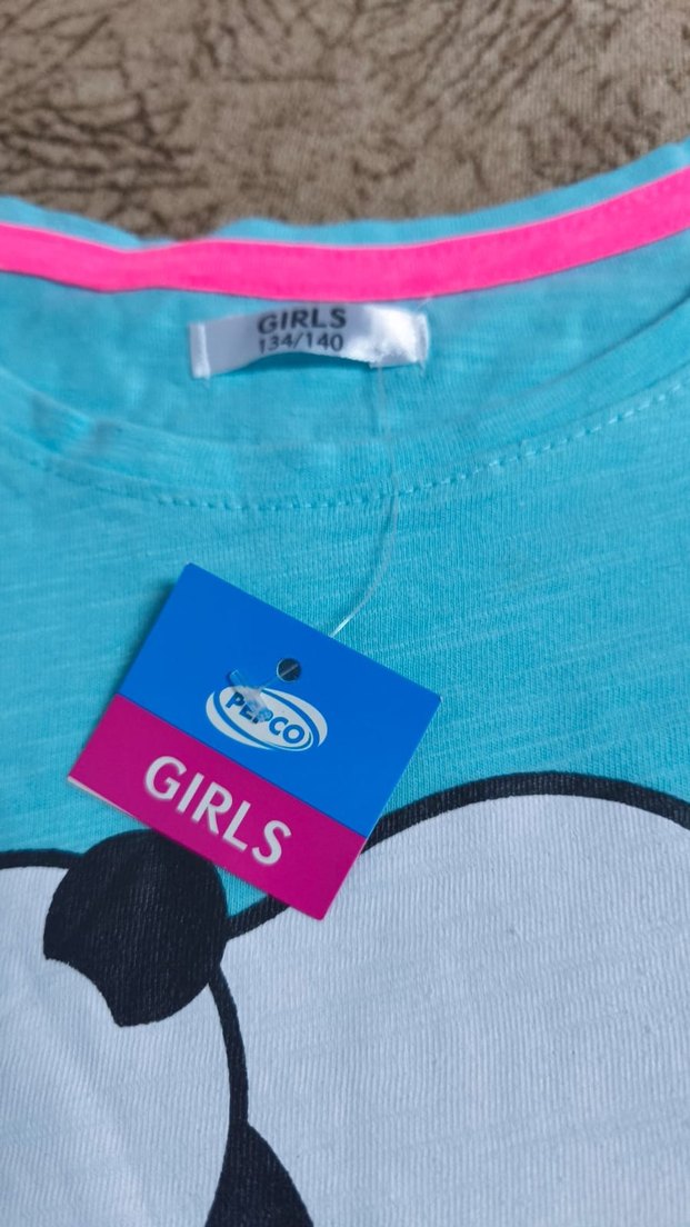 Kız Çocuk Mavi Baskılı Kısa Kollu Tişört - Görsel 3