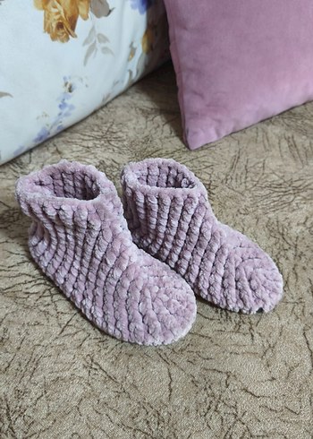 Kızlar için Örgü Mor Sıcak Panduf - Görsel 2