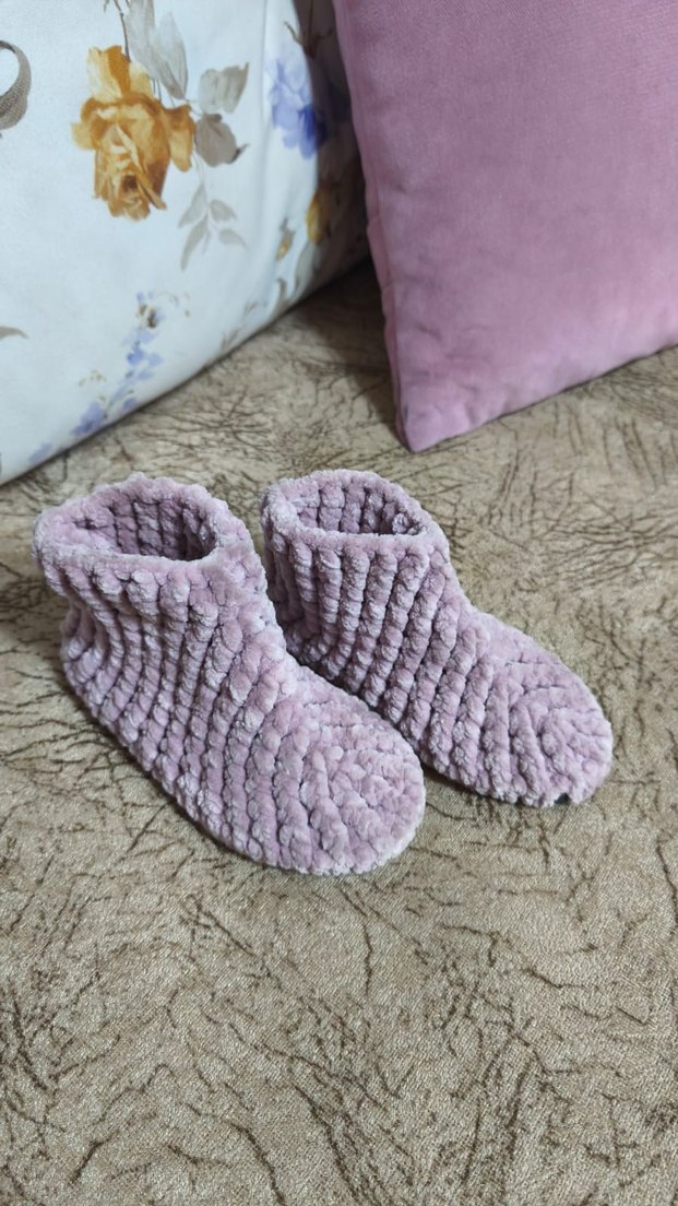 Kızlar için Örgü Mor Sıcak Panduf - Görsel 2