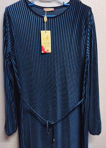 Kadın Lacivert Piliseli Uzun Kollu Elbise - Görsel 2