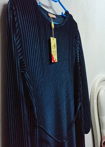 Kadın Lacivert Piliseli Uzun Kollu Elbise - Görsel 5