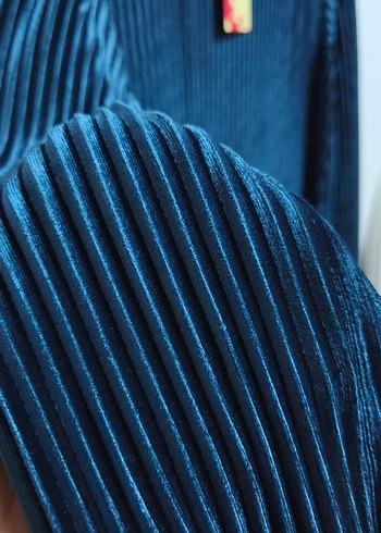 Kadın Lacivert Piliseli Uzun Kollu Elbise - Görsel 6