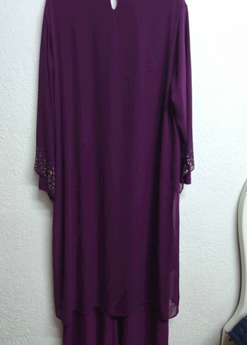 Mor Uzun Kollu Salaş Kadın Abiye Elbise - Görsel 2