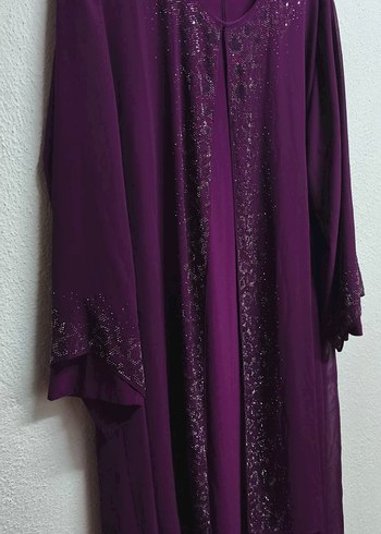 Mor Uzun Kollu Salaş Kadın Abiye Elbise - Görsel 5