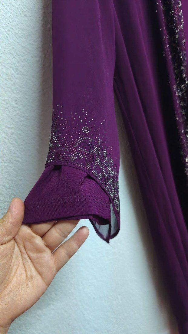 Mor Uzun Kollu Salaş Kadın Abiye Elbise - Görsel 4