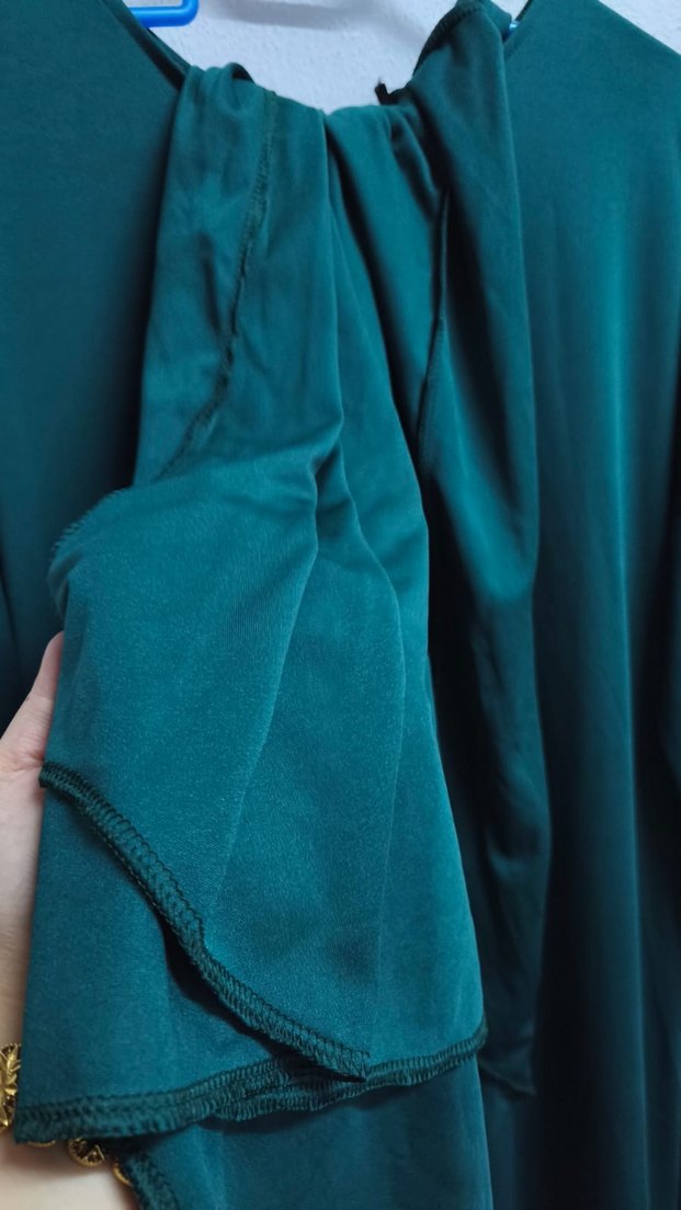 Uzun Kollu Salaş Yeşil Namaz Elbisesi - Görsel 5