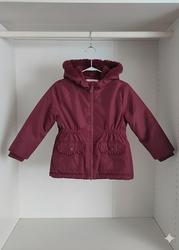 Kız Çocuk Bordo Kürklü Kapüşonlu Mont - Görsel 2