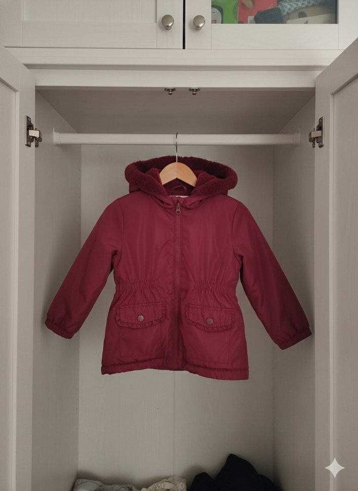 Kız Çocuk Bordo Kürklü Kapüşonlu Mont - Görsel 3