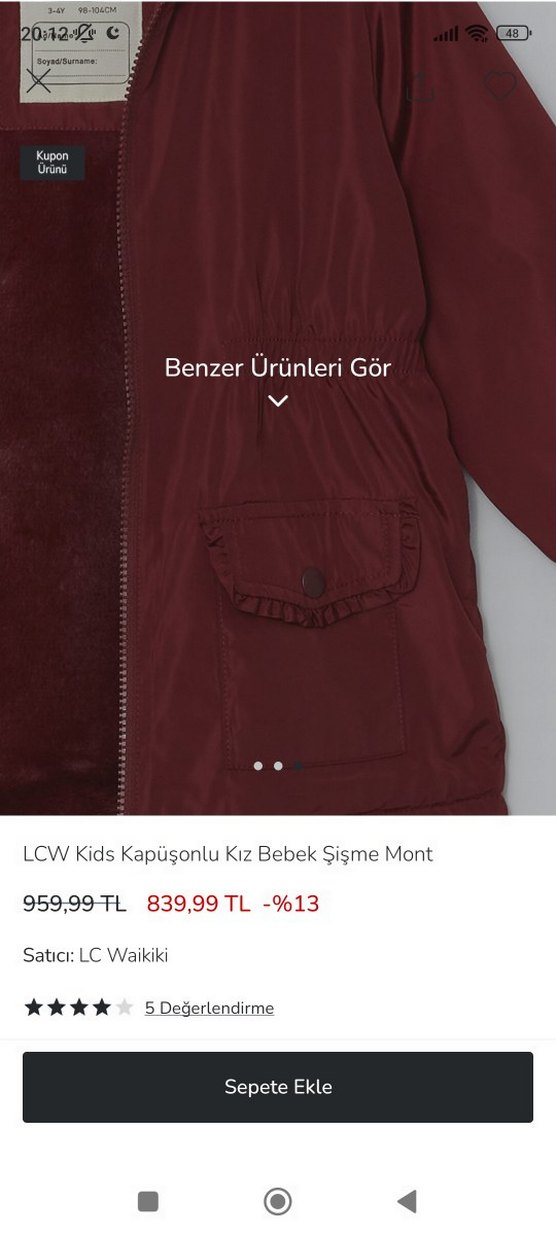 Kız Çocuk Bordo Kürklü Kapüşonlu Mont - Görsel 5