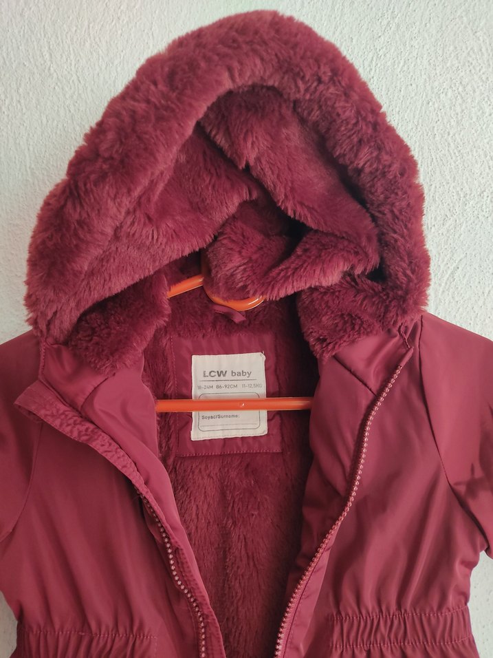 Kız Çocuk Bordo Kürklü Kapüşonlu Mont - Görsel 4