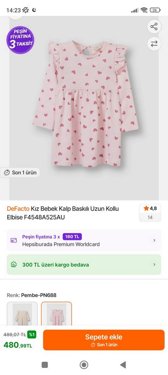 DeFacto Kız Bebek Kalp Baskılı Uzun Kollu Elbise - Görsel 3