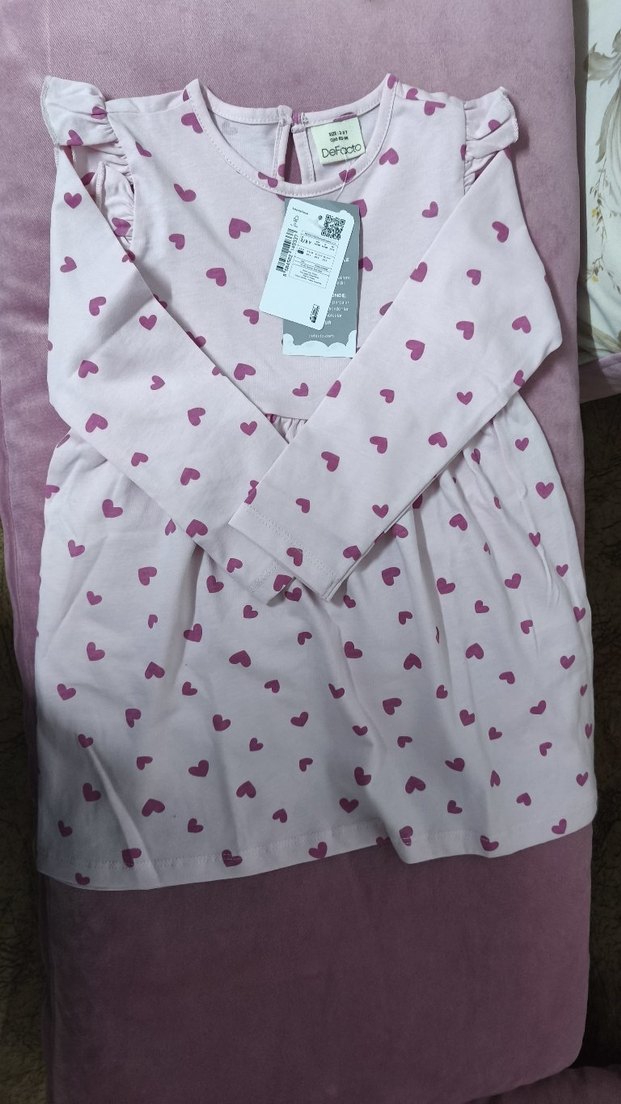 DeFacto Kız Bebek Kalp Baskılı Uzun Kollu Elbise - Görsel 2