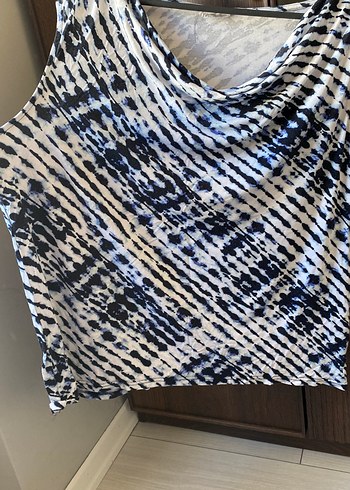 46 Beden Gri Batik Desenli Salaş Drape Bluz