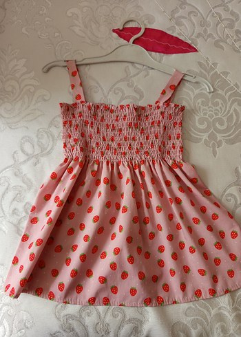Kız Çocuk Pembe Çilek Desenli Fırfırlı Elbise