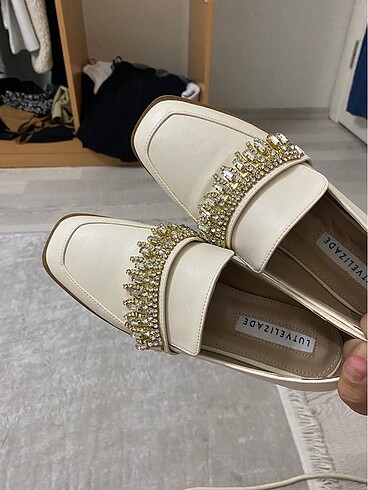 36 Beden Lutvelizade taşlı ayakkabı babet Oxford loafer