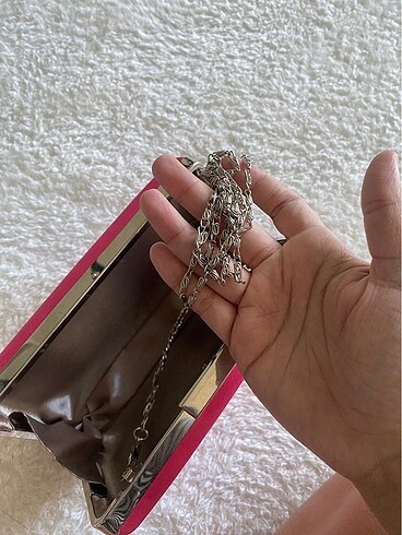 Matmazel Matmazel markalı pembe saten abiye çanta gümüş detay