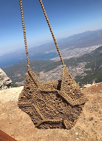 El örgüsü altıgen motif çanta 