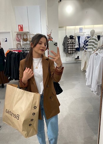 Düğmeli Kahverengi Süet Kadın Blazer Ceket - Görsel 3