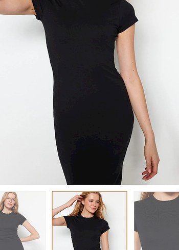 Siyah Yüksek Yakalı Midi Elbise - Görsel 2