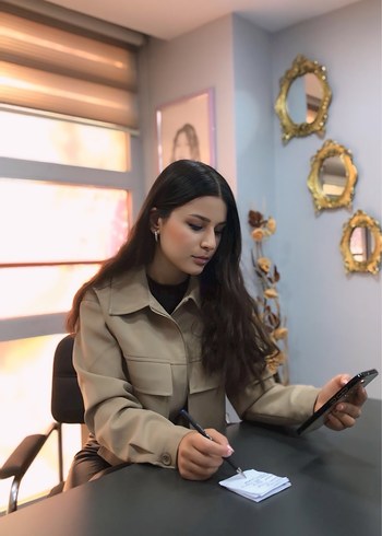 Bej Deri Kadın Ceket Midi Boy - Görsel 2