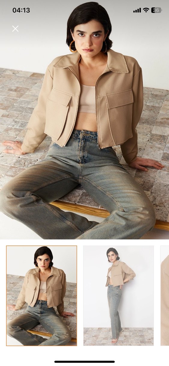 Bej Deri Kadın Ceket Midi Boy - Görsel 3