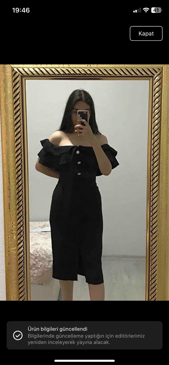 Siyah  Midi Kalem Elbise - Görsel 3