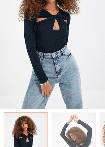 Kadın Lacivert V Yaka Uzun Kollu Bluz - Görsel 2