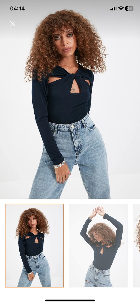 Kadın Lacivert V Yaka Uzun Kollu Bluz - Görsel 2