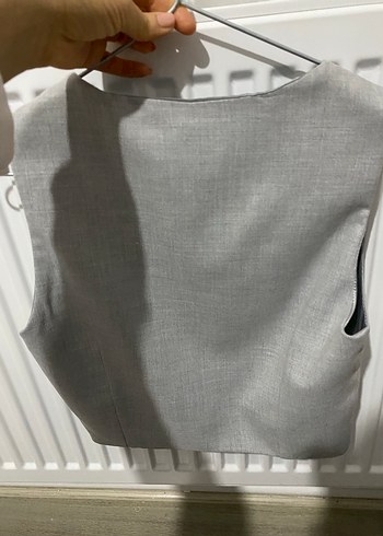 Gri Kadın Kumaş Pantolon ve Düğmeli Yelek - Görsel 5