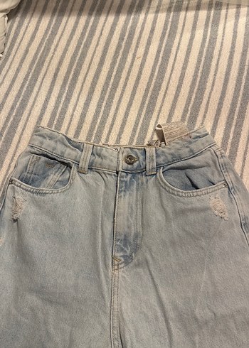 34 Beden Buz mavi Kadın Bol Kesim Midi Boy Denim Jean