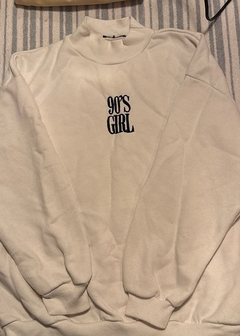 Beyaz Kadın Sweatshirt, Uzun Kollu, Oversize