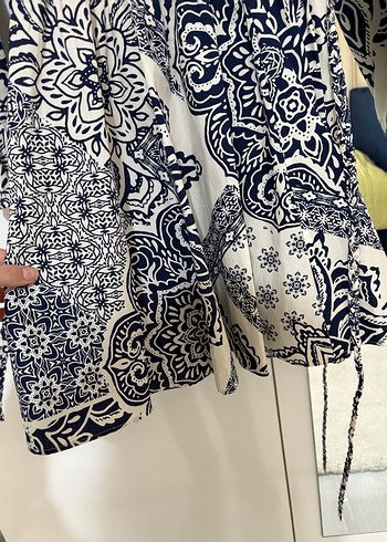 Bohem Desenli Gri Beyaz Mini Kadın Elbise - Görsel 5