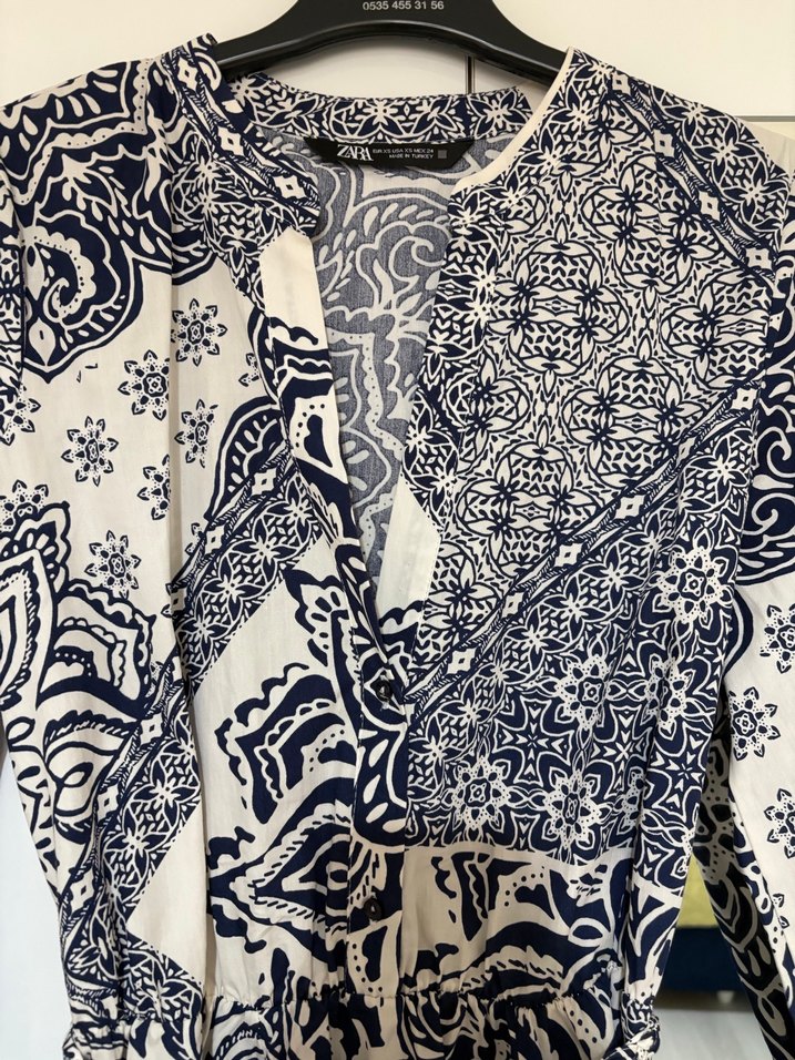 Bohem Desenli Gri Beyaz Mini Kadın Elbise - Görsel 2