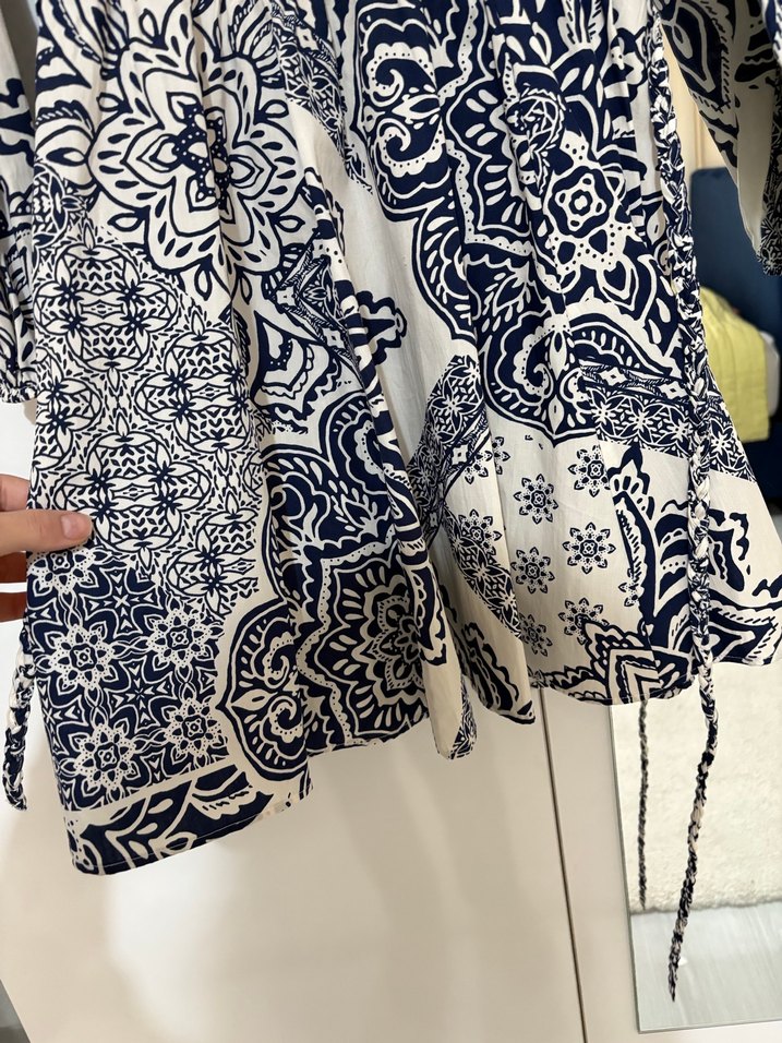 Bohem Desenli Gri Beyaz Mini Kadın Elbise - Görsel 5