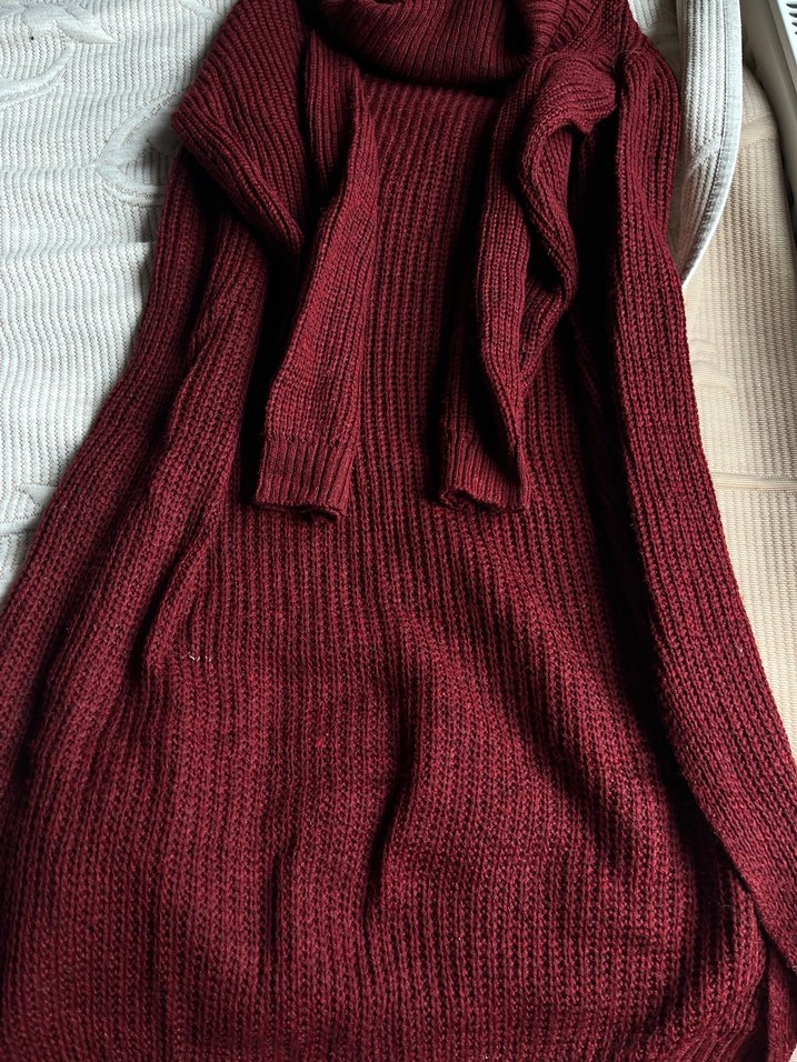 Bordo Bohem Uzun Triko Kazak - Görsel 2