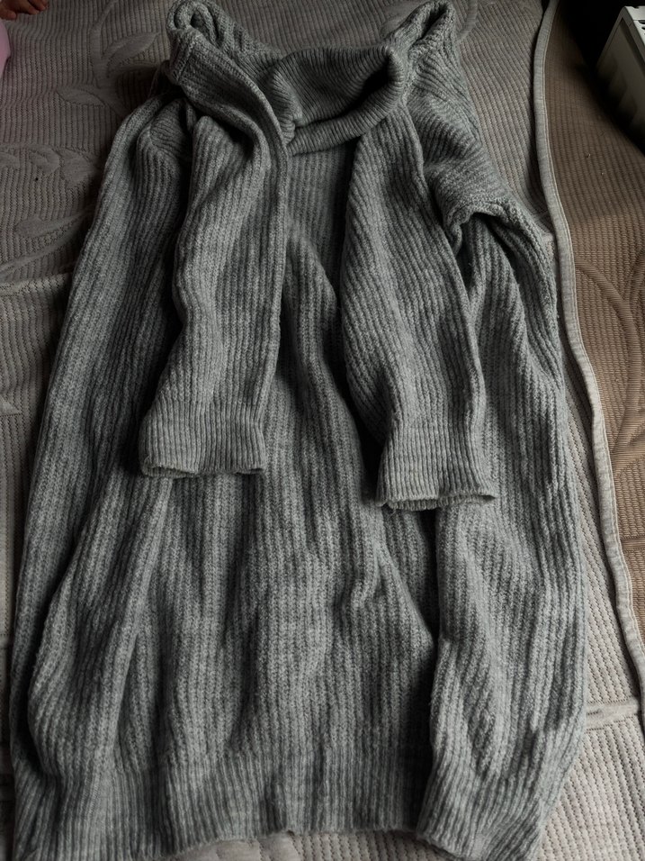 Gri Triko Kadın Keten Boğazlı Kazak - Görsel 3