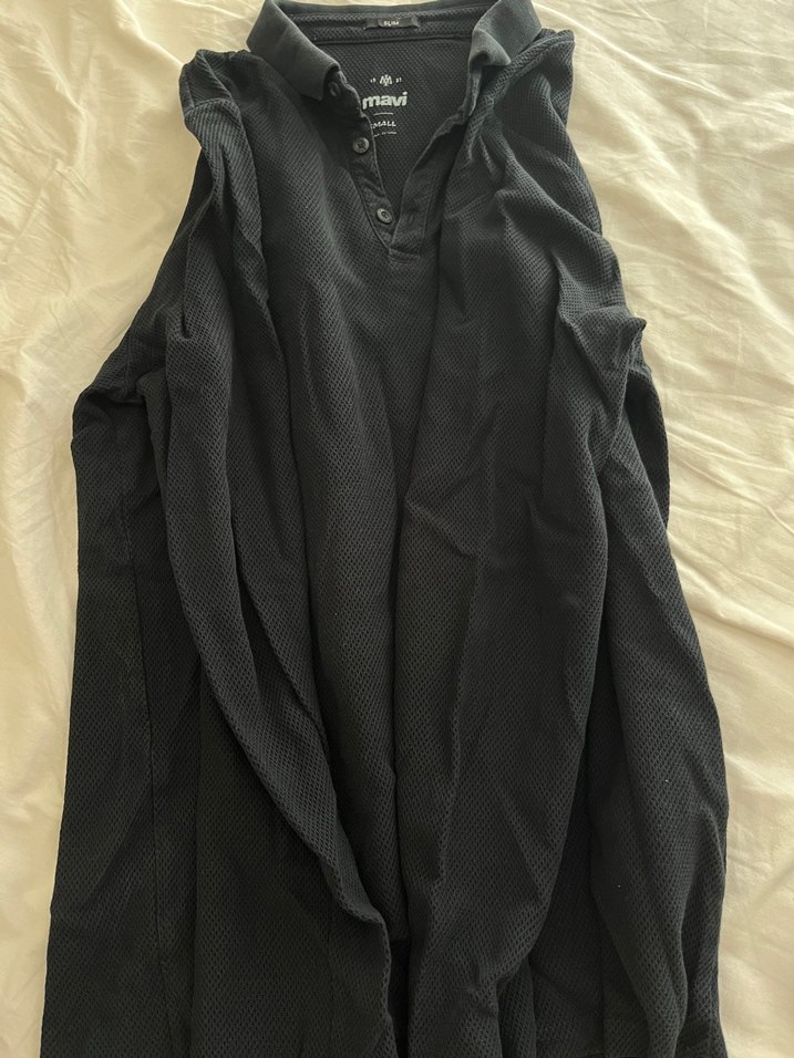 Uzun Kollu Siyah Mavi Polo Tişört - Görsel 3