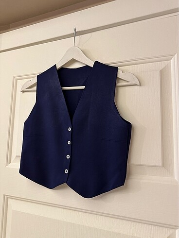 Lacivert Crop yelek