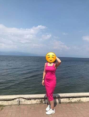Pembe rahat uzun elbise