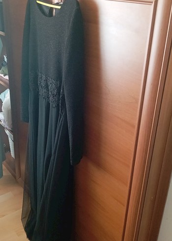 Diğer Siyah Uzun Kollu Drapeli Uzun Elbise