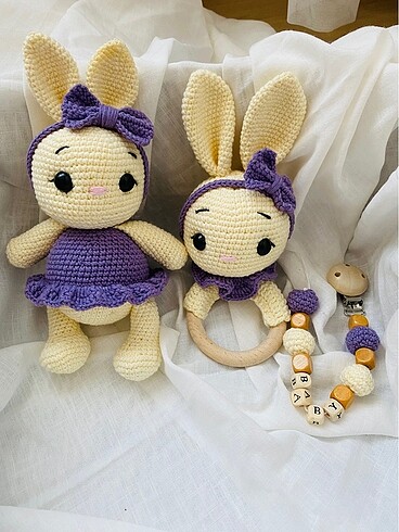  Beden Amigurumi oyuncak seti(diş kaşıyıcı,emzik,oyuncak)