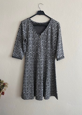 Gri Zebra Desenli Elbise