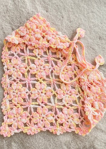 Pembe Dantel Örgü Bohem Saç Aksesuarı - Görsel 2