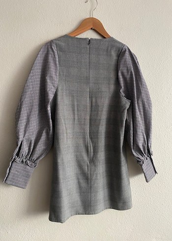 Gri Kareli Midi Kadın Elbise - Görsel 3