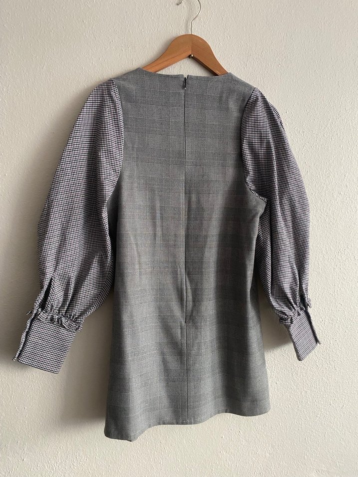 Gri Kareli Midi Kadın Elbise - Görsel 3