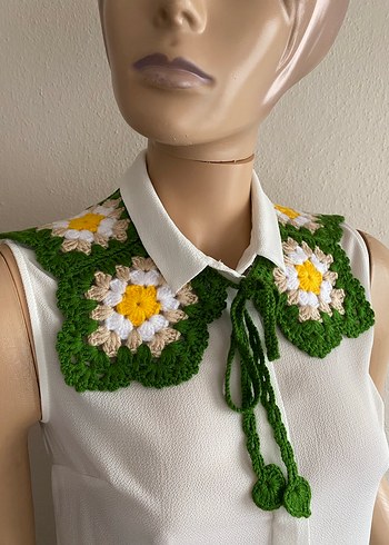 Nakışlı Dantel Detaylı Bohem Örgü Yaka - Görsel 3