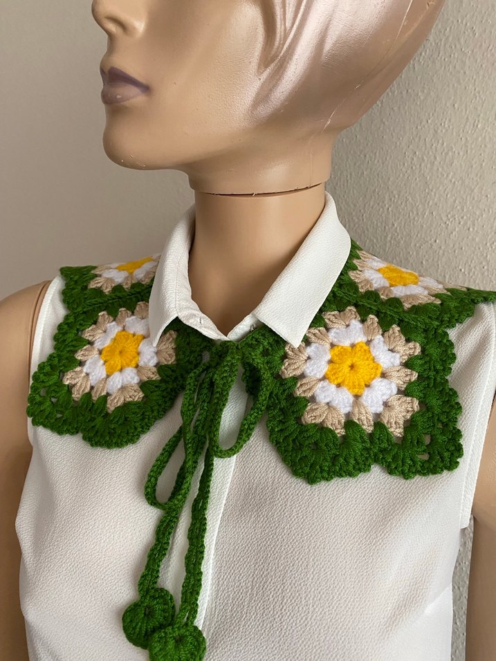 Nakışlı Dantel Detaylı Bohem Örgü Yaka - Görsel 2