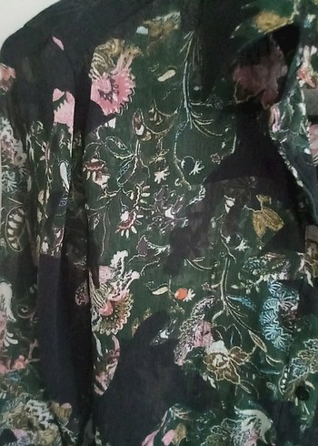 Zara Uzun Siyah Desenli Bohem Kadın Kimono