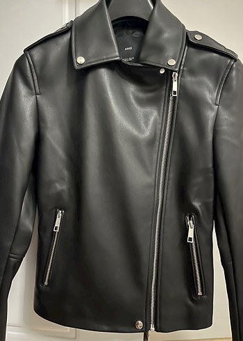 Siyah Deri Kadın Biker Ceket - Görsel 5